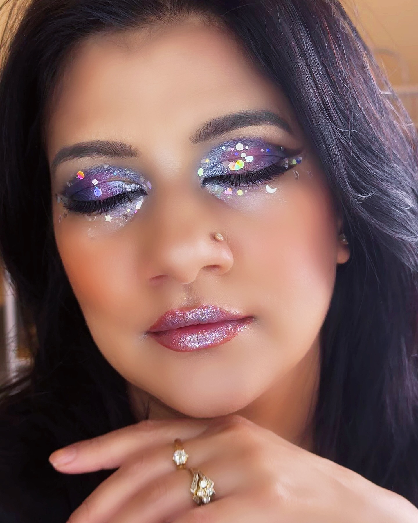 Night Sky Glitter Makeup Look