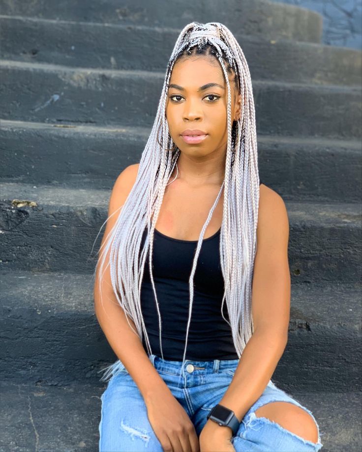 White Grey Knotless Braid