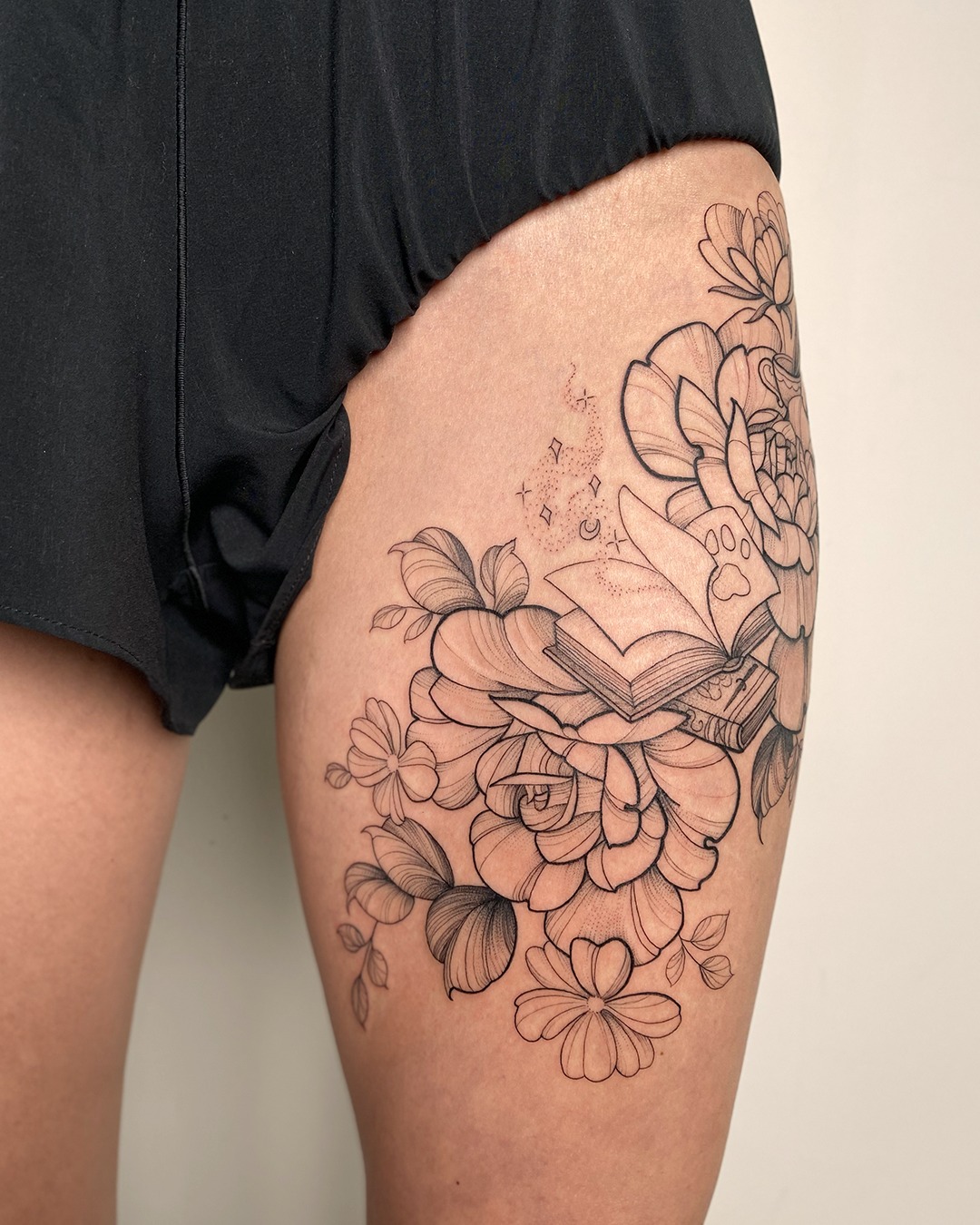 Fantastic Booklover Thigh Tattoo