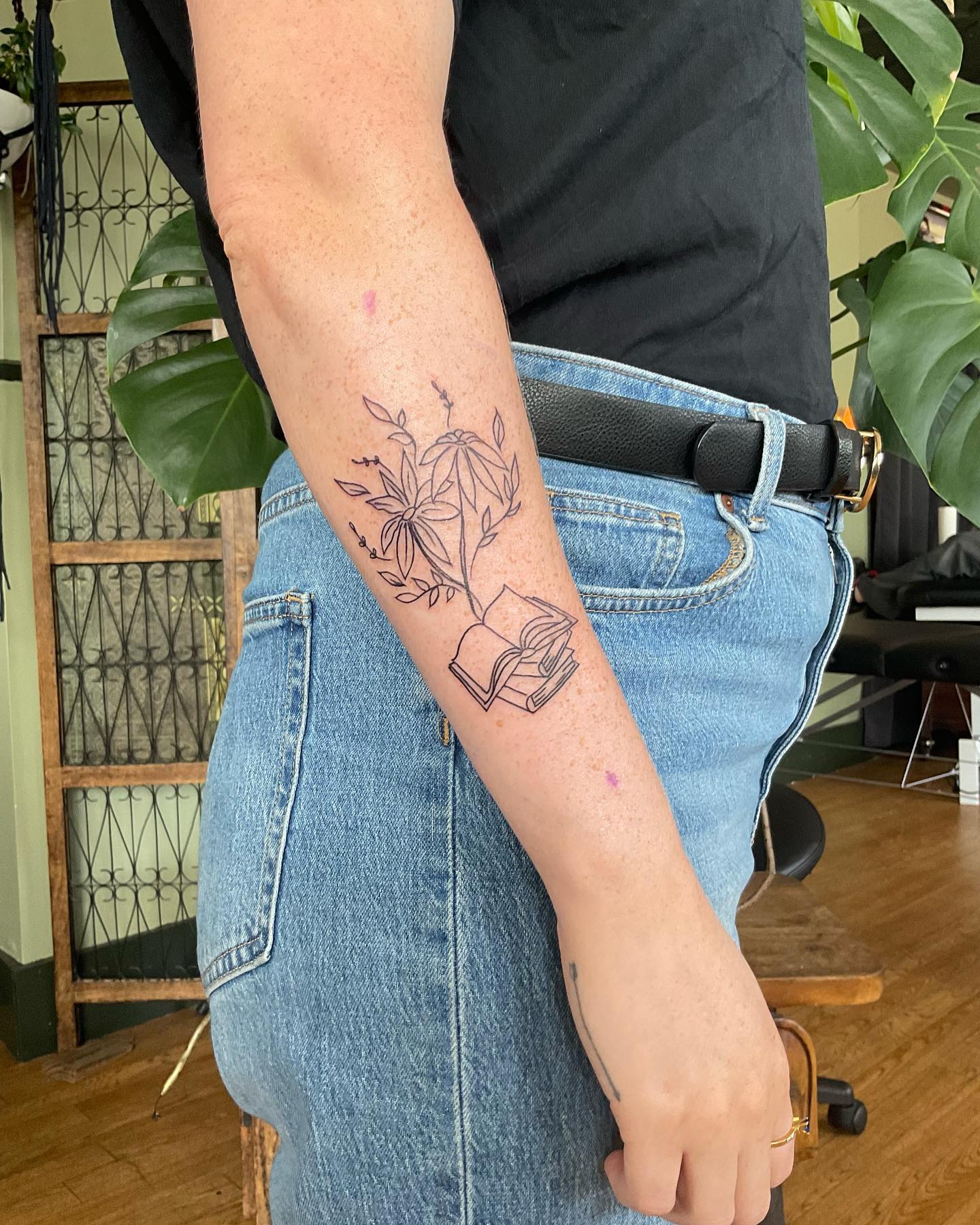 Simple Floral Book Tattoo