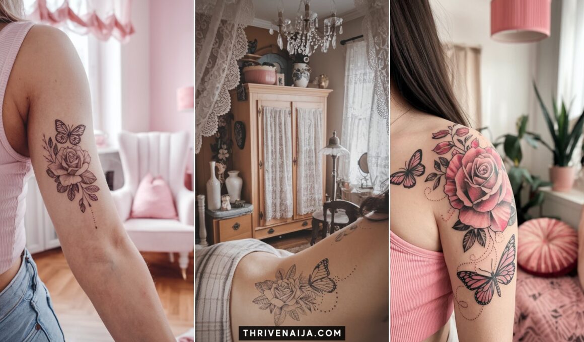 rose butterfly tattoo