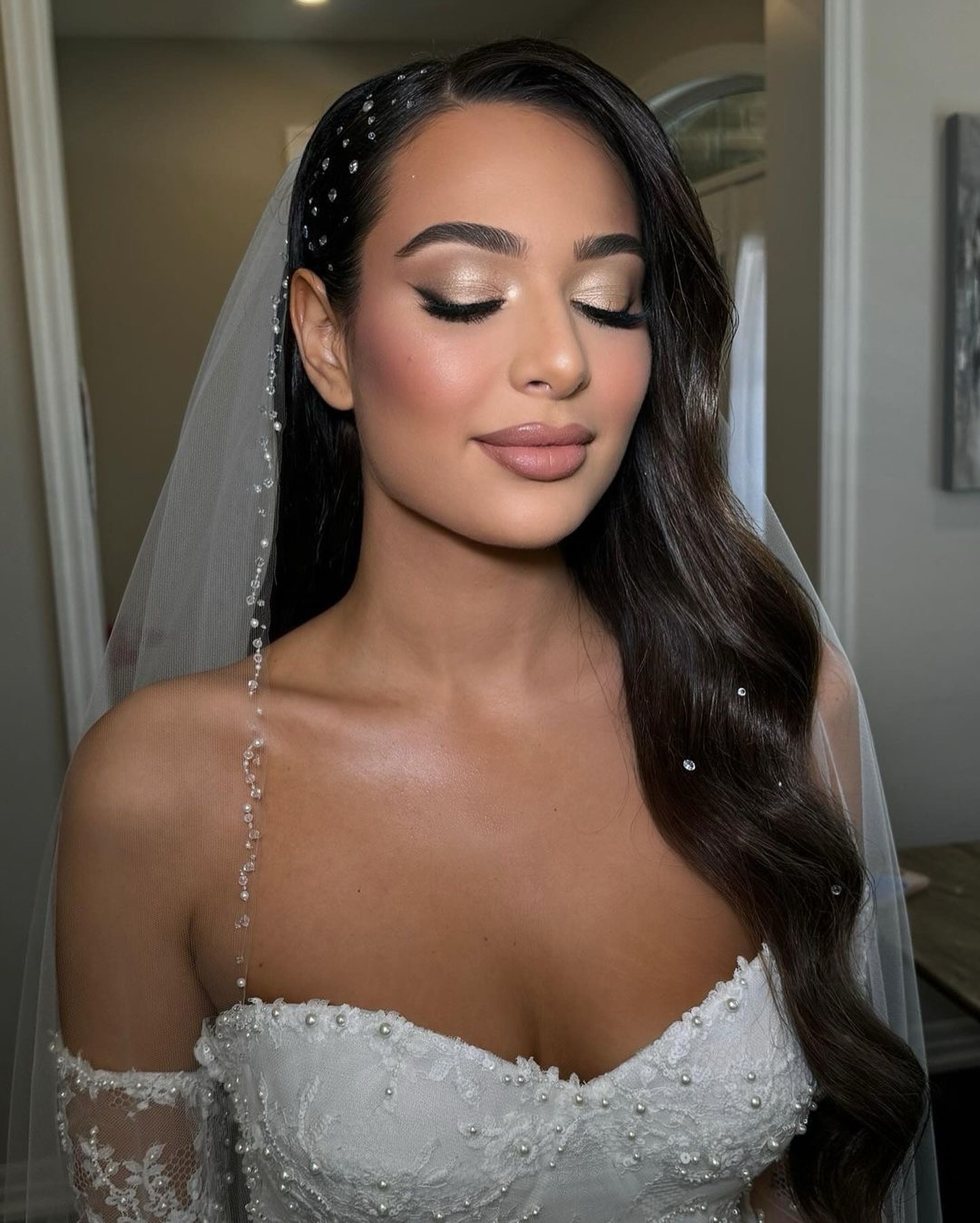 Side Part Bridal Hairstyle With Studs