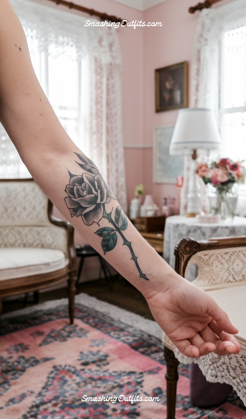Dramatic Goth Rose Tattoo