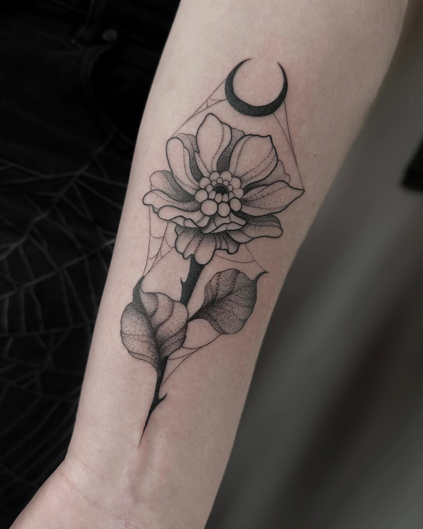 Black Work Gothic Flower Tattoo