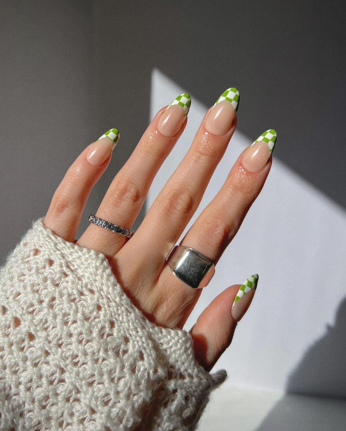 Checkered Matcha Green Summer Nails