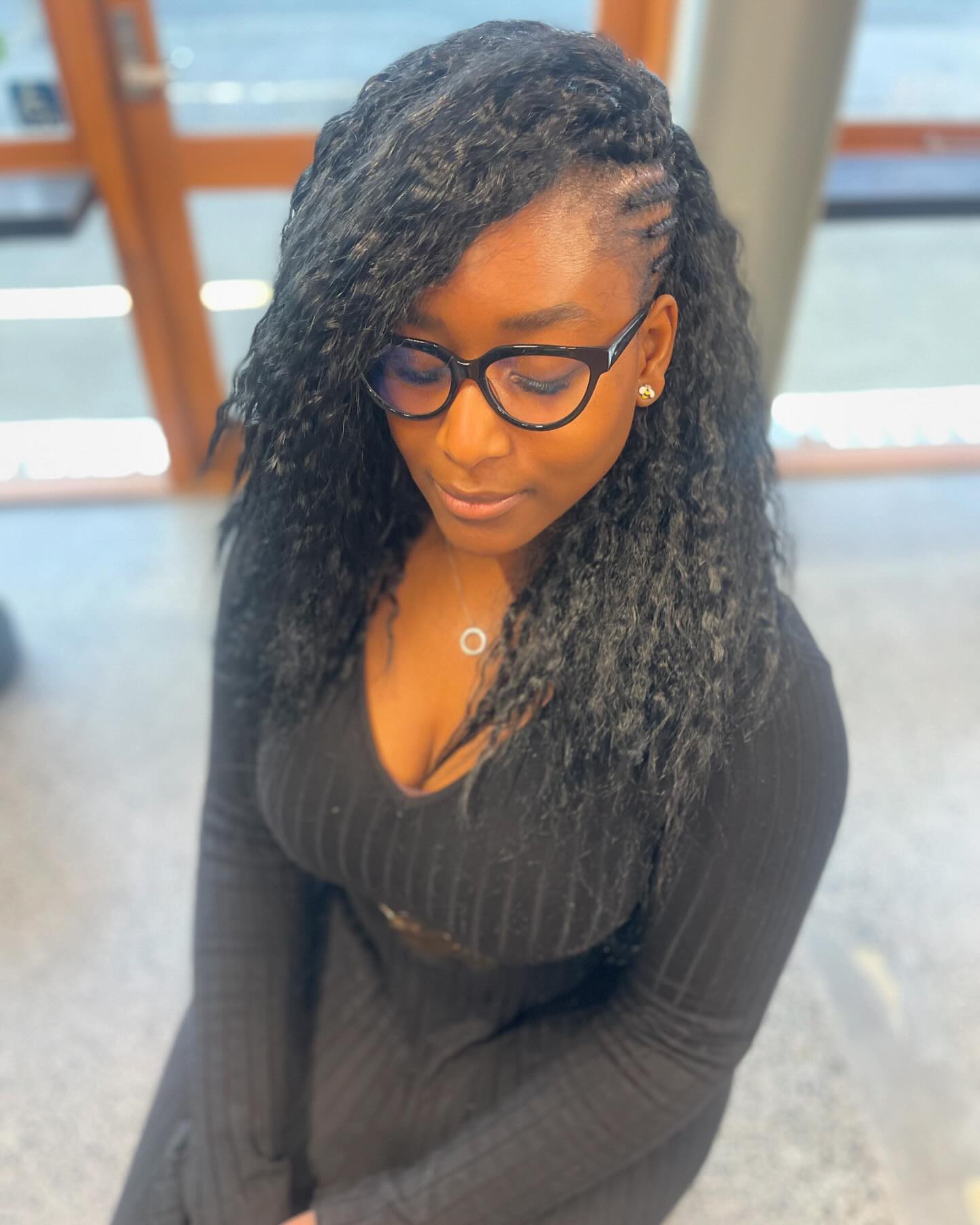 Natural Hair Cornrow with Combed Out Curls