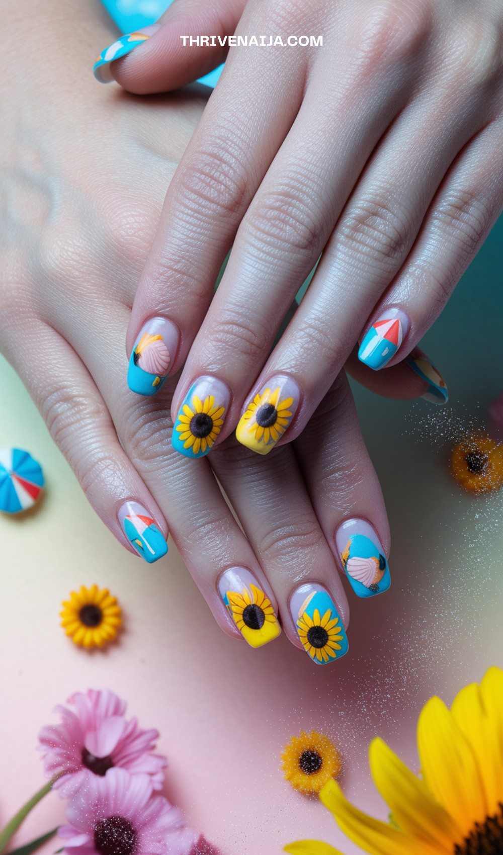 Sunflower Summer Vacation Nails Design