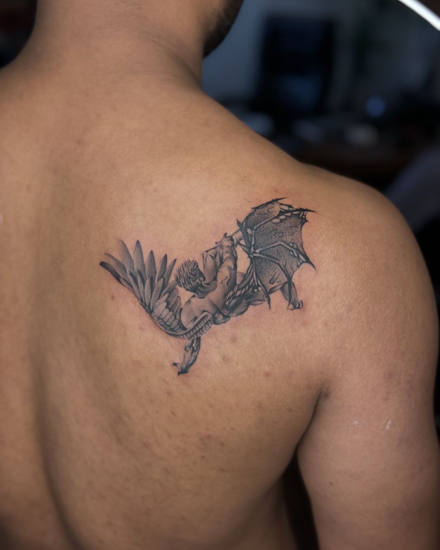Upper Back Detailed Minimalist Tattoo
