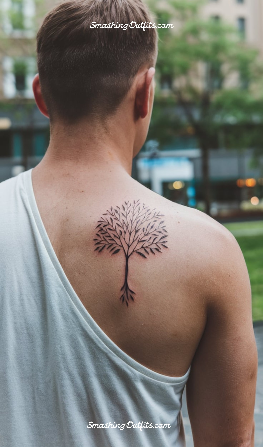 Upper Back Simple Tree Tattoo