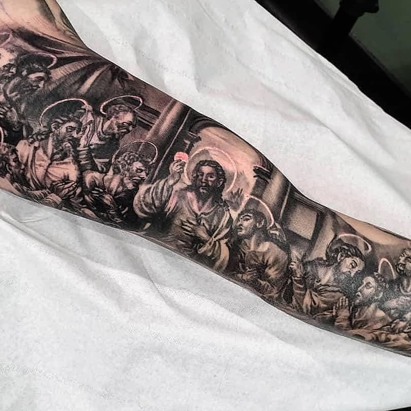 Full Sleeve Last Supper Tattoo