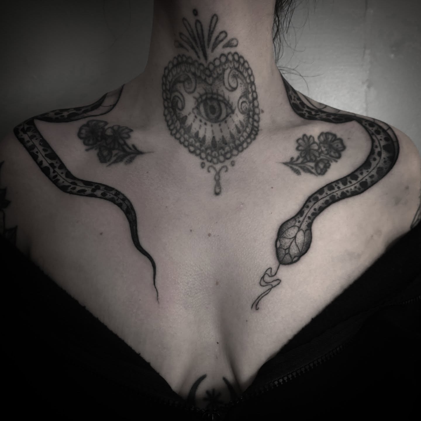 Snake Dot Work Chest Tattoo