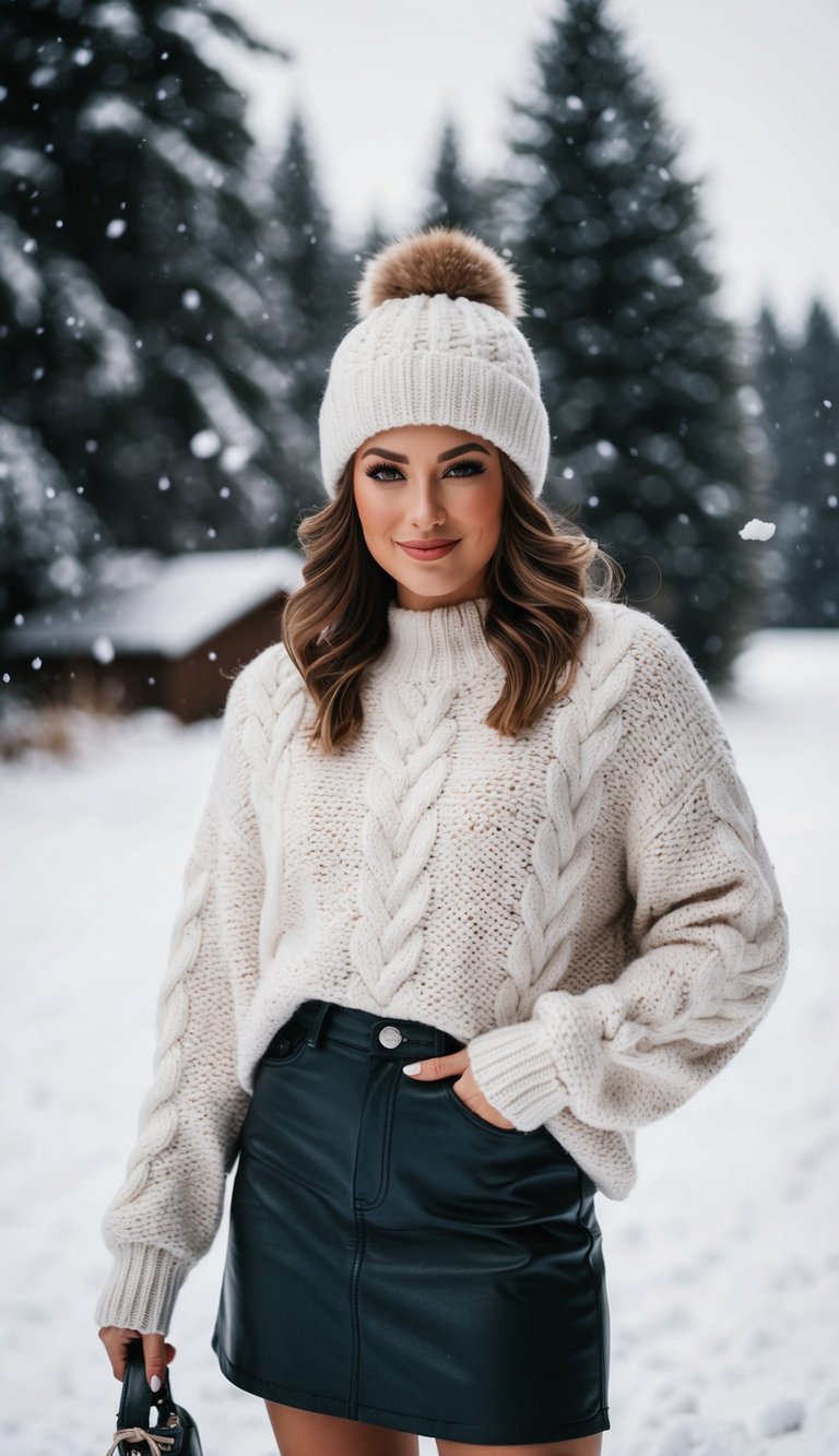 Leather Skirt and Sweater