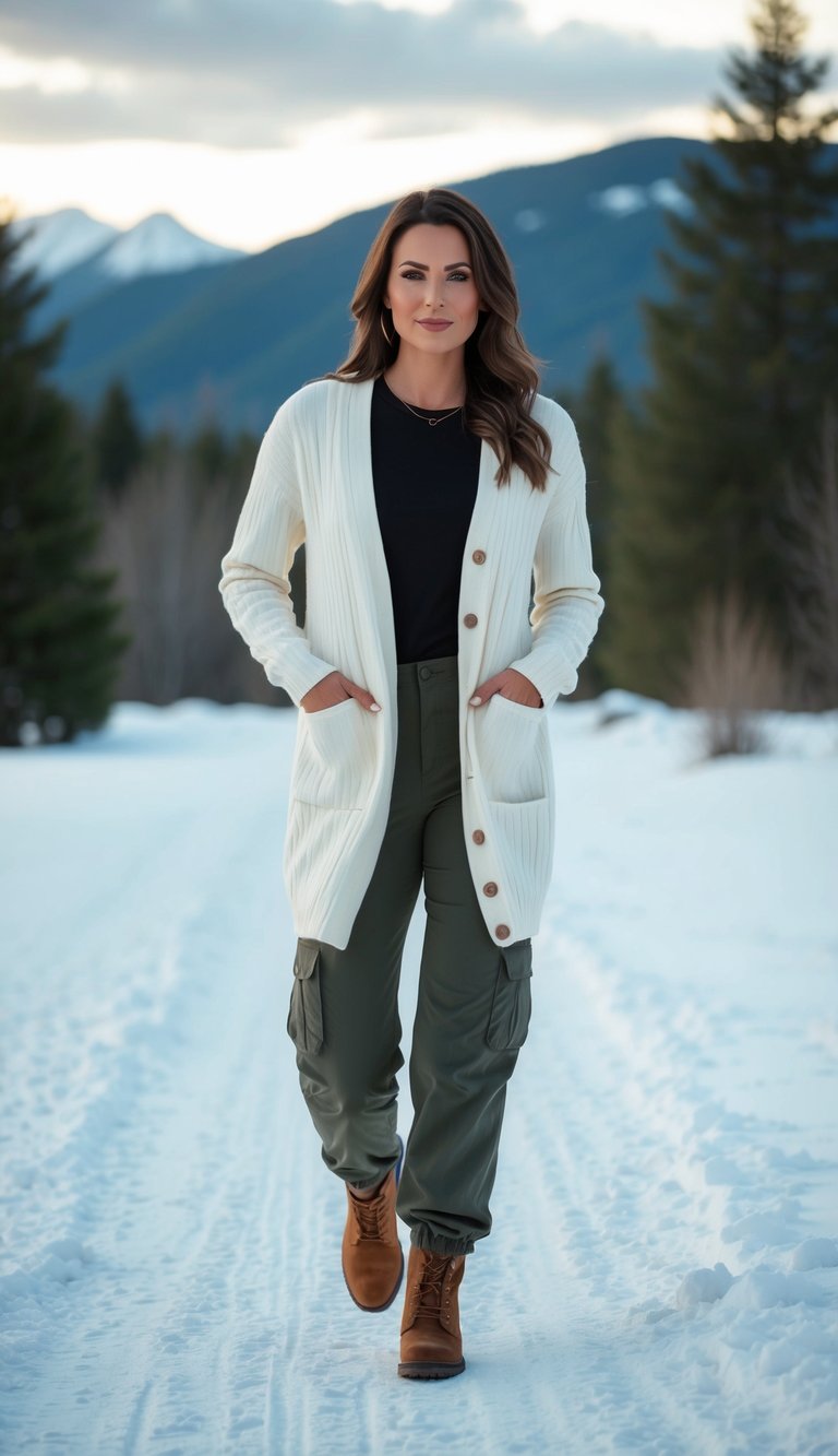 Longline Cardigan with Cargo Pants