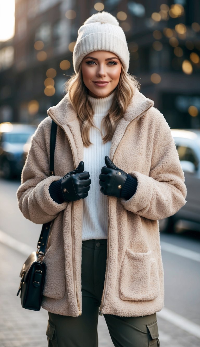 Teddy Coat with Beanie and Gloves