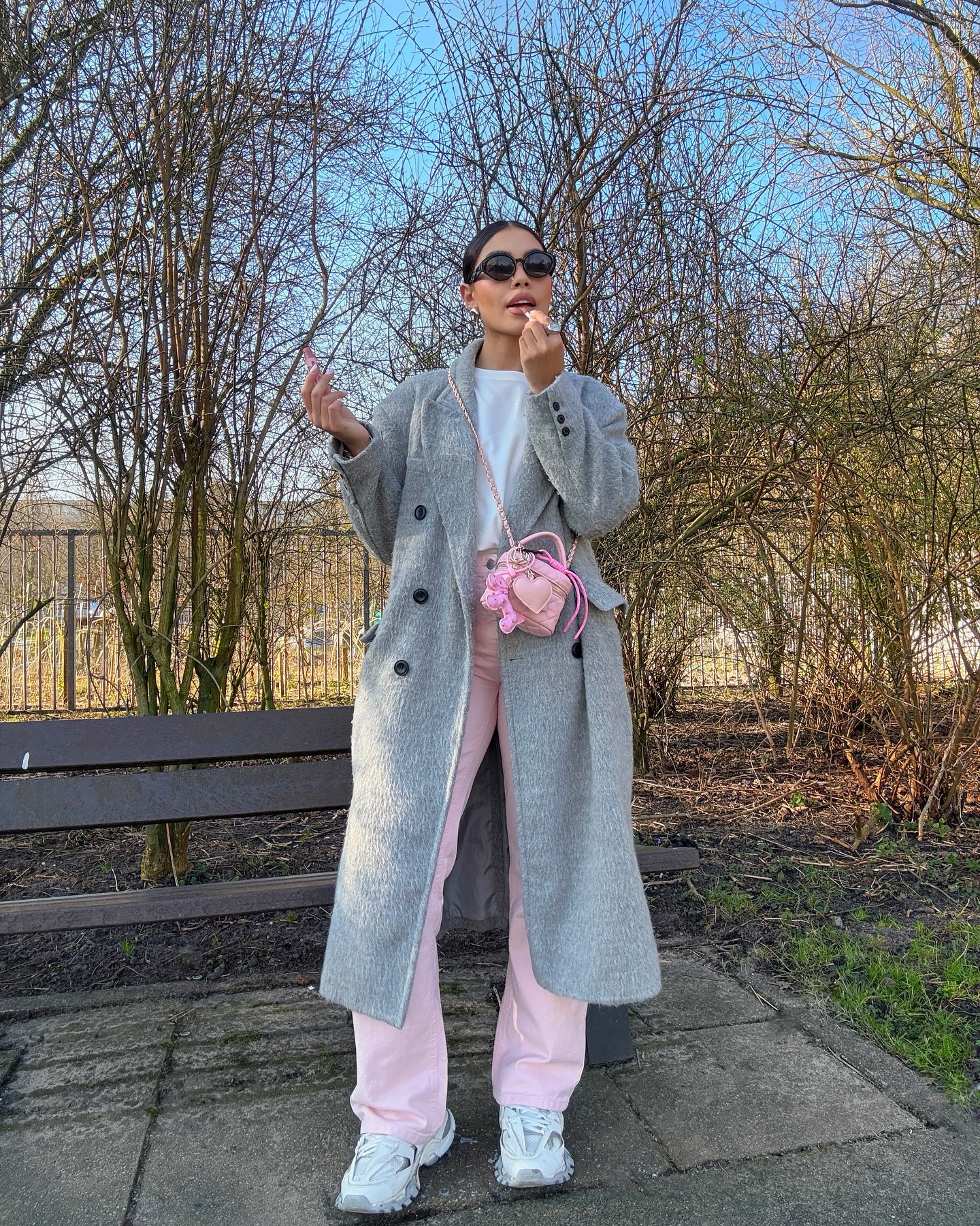 Long Coat with Scarf and Cargo Pants