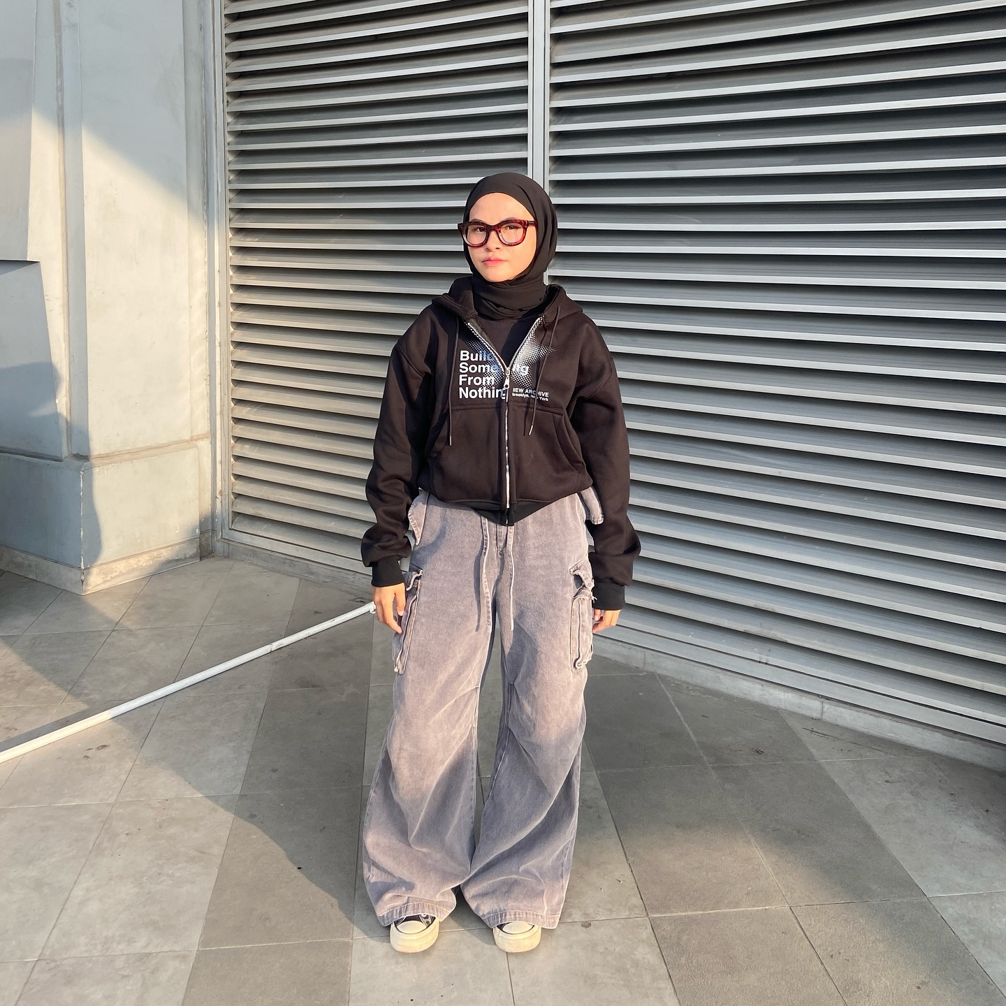 Denim Cargo Pants with Pullover Hoodie