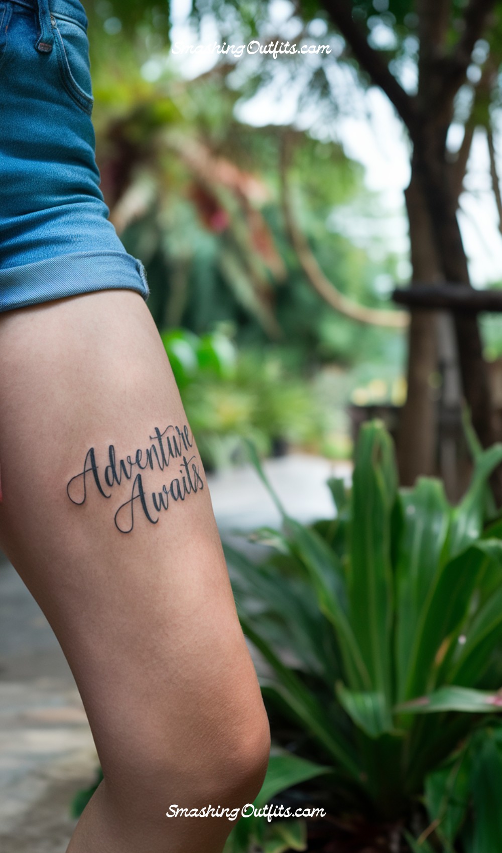 Cursive Lettering Thigh Tattoo