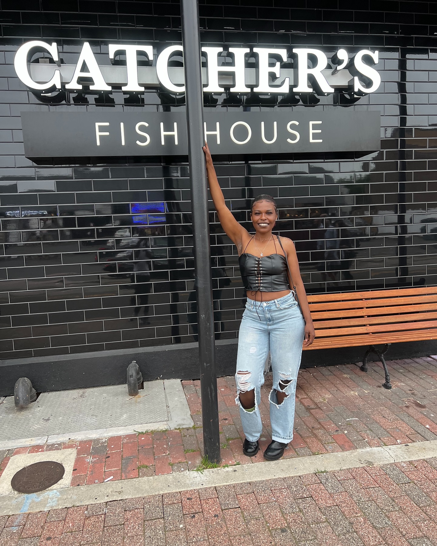 Ripped Jeans With Leather Top
