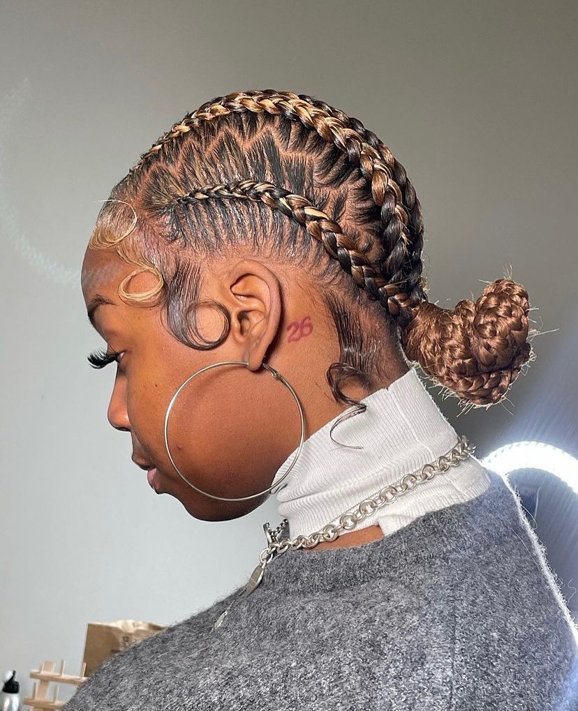Zig Zag Cut All Back Braids With Bun