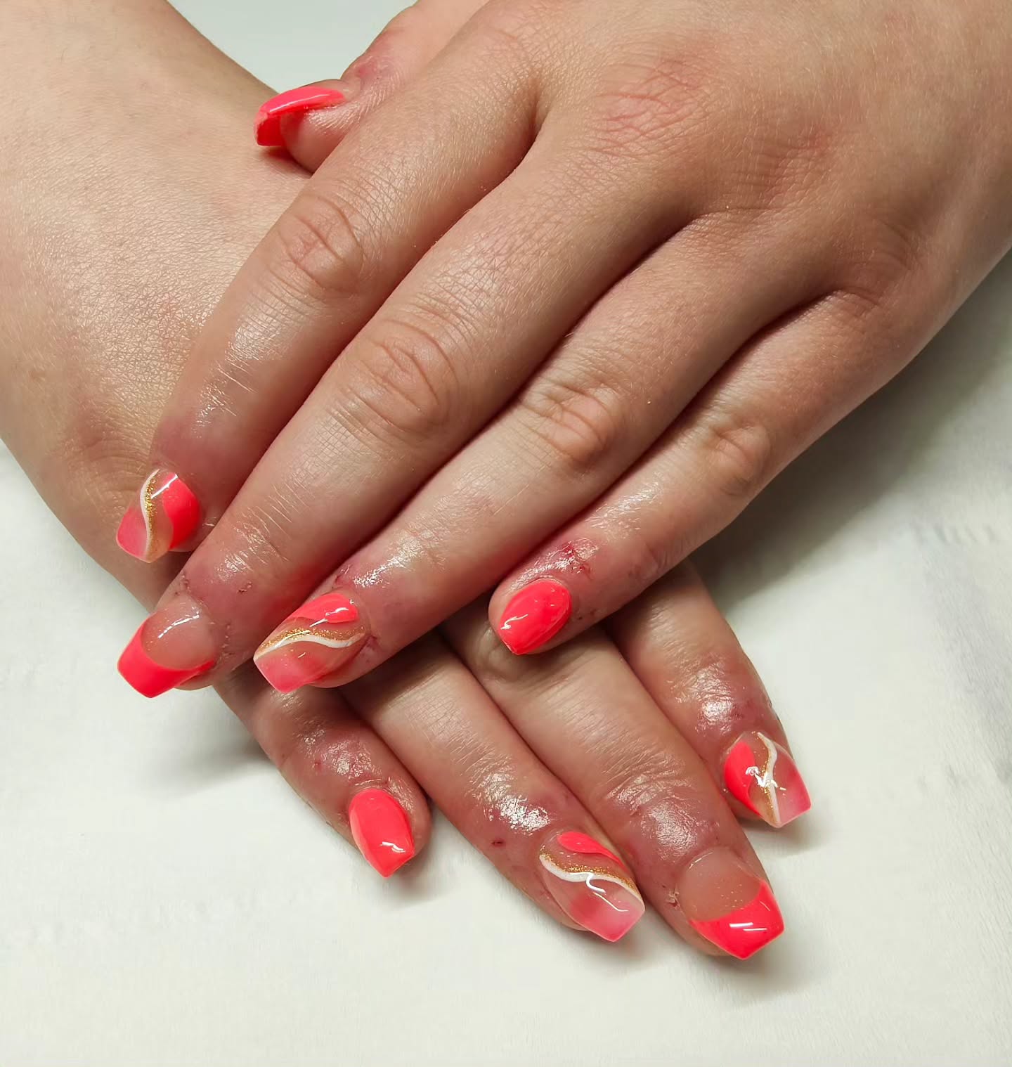 Bright Coral with Gold Stripes