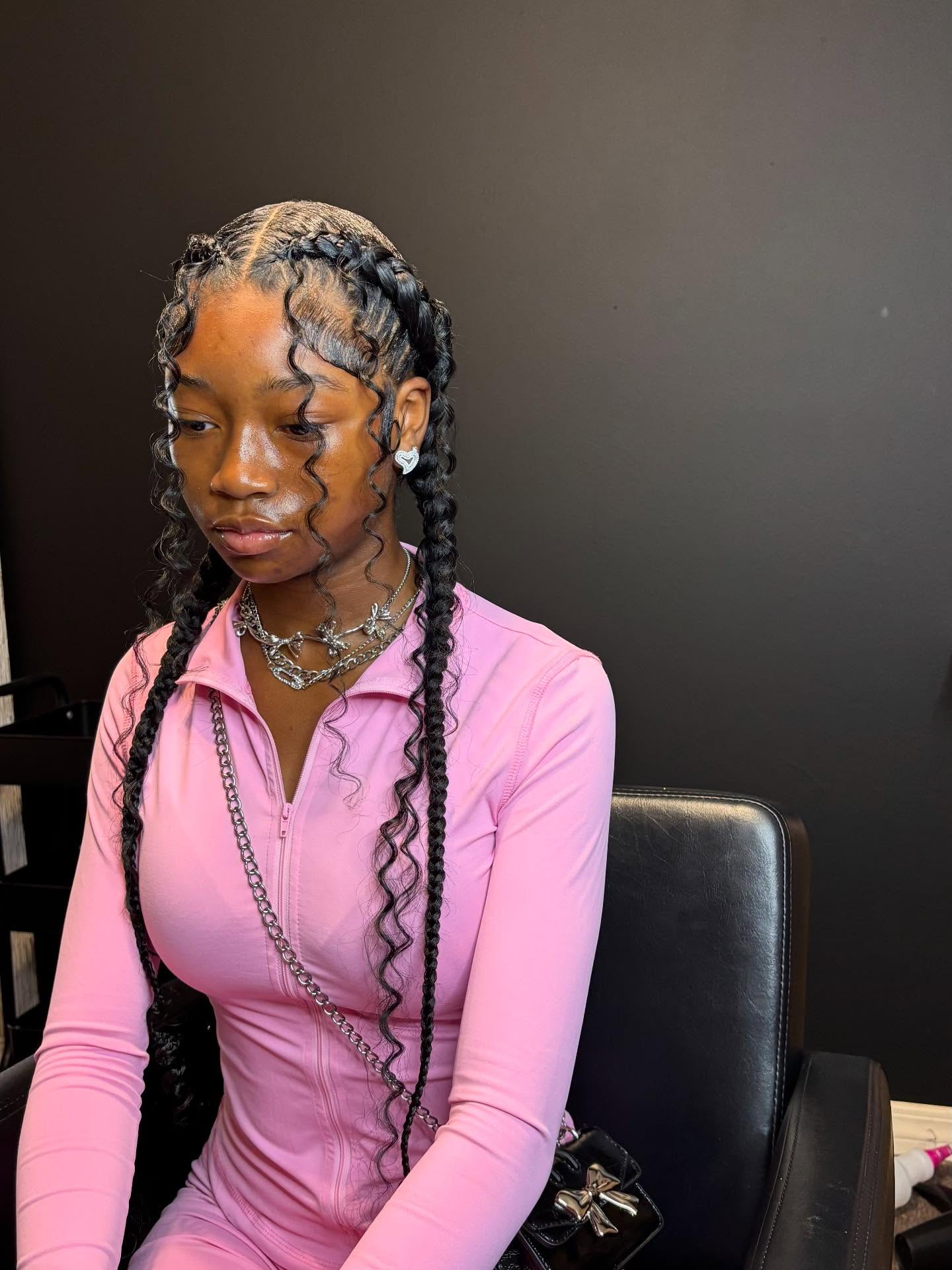 2 Stitch Cornrow With Boho Curls