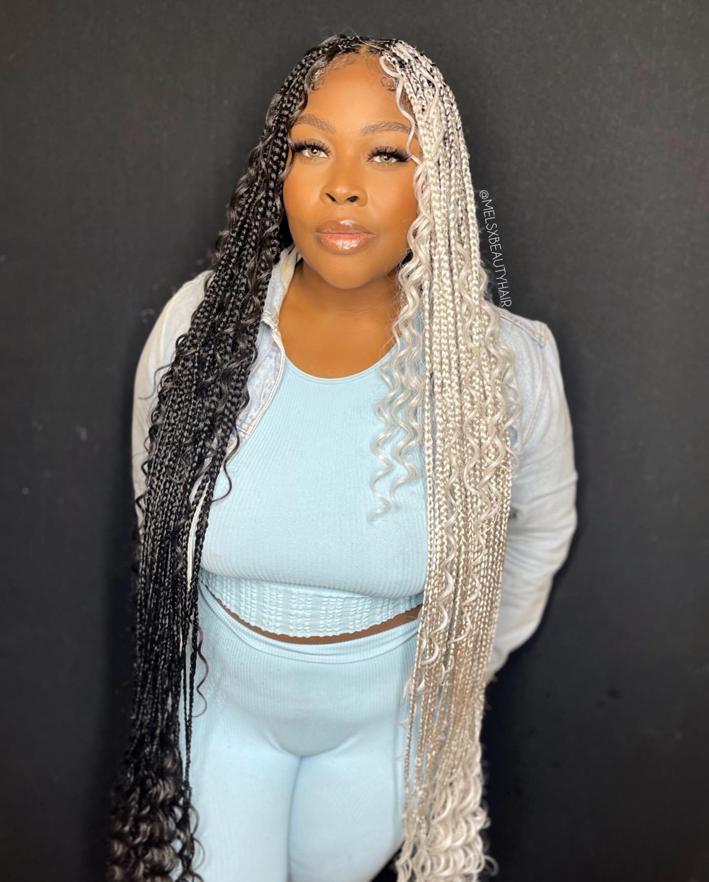 Half Grey Knotless Boho Braids