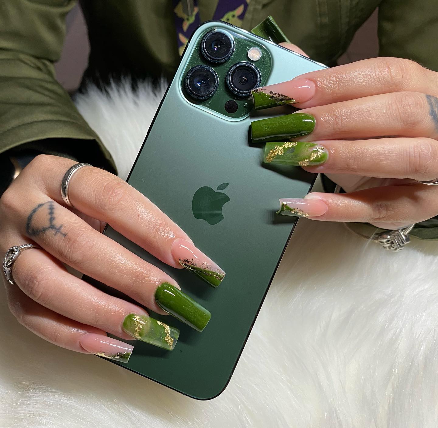 Olive Green with Gold Flakes