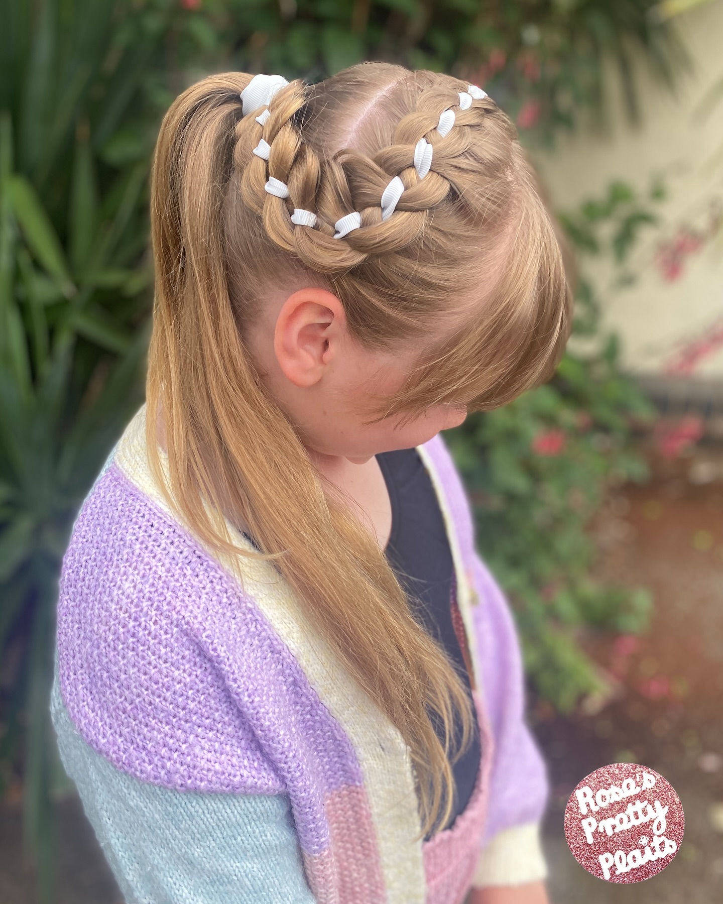 4 Strand Ribbon Side Braid Ponytail