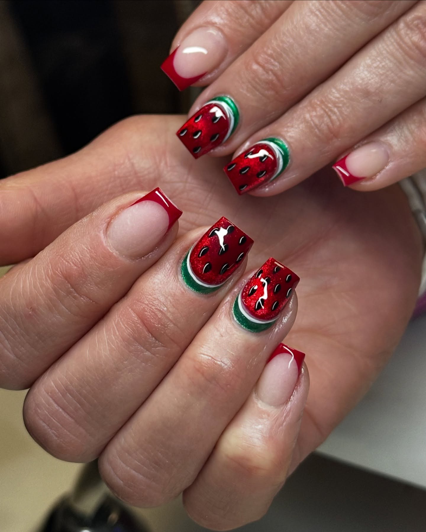 Watermelon Accent Nails
