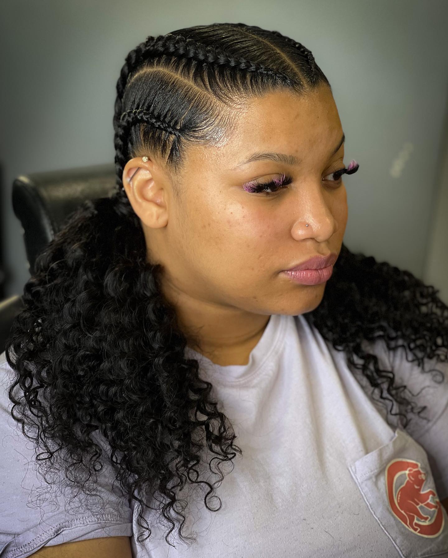 Half Cornrows with Miami Curls