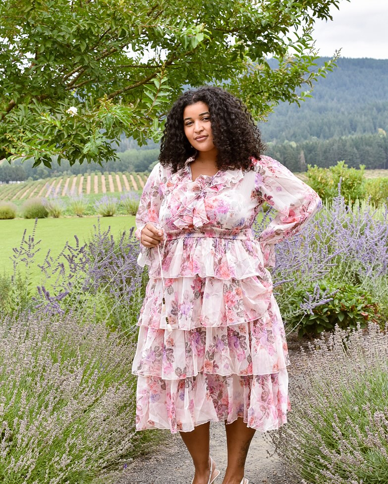Country floral tiered midi dress