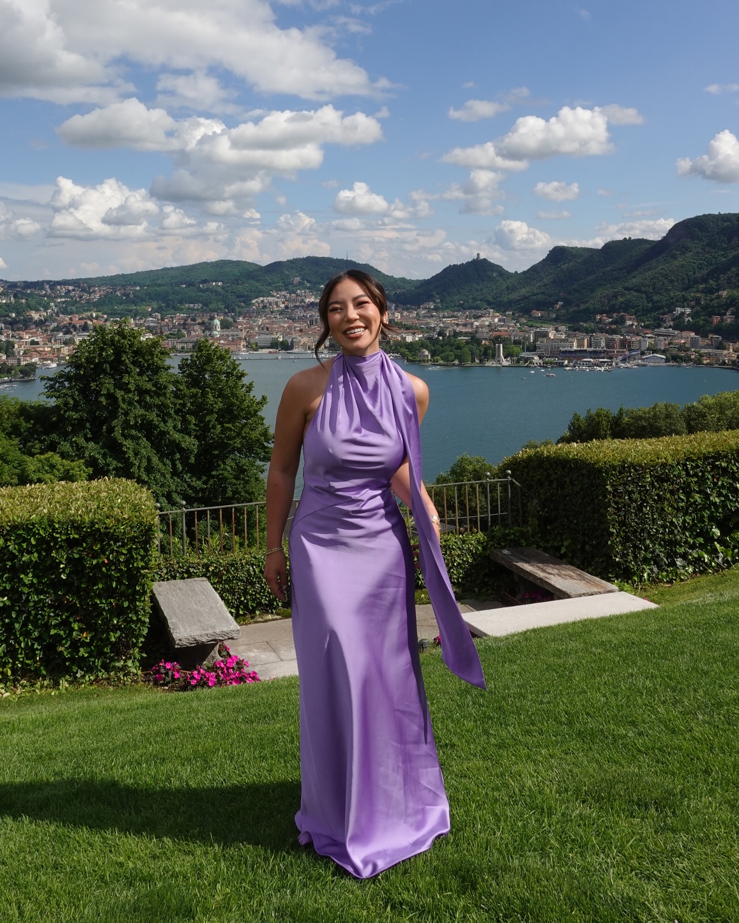 Halter neck purple gown