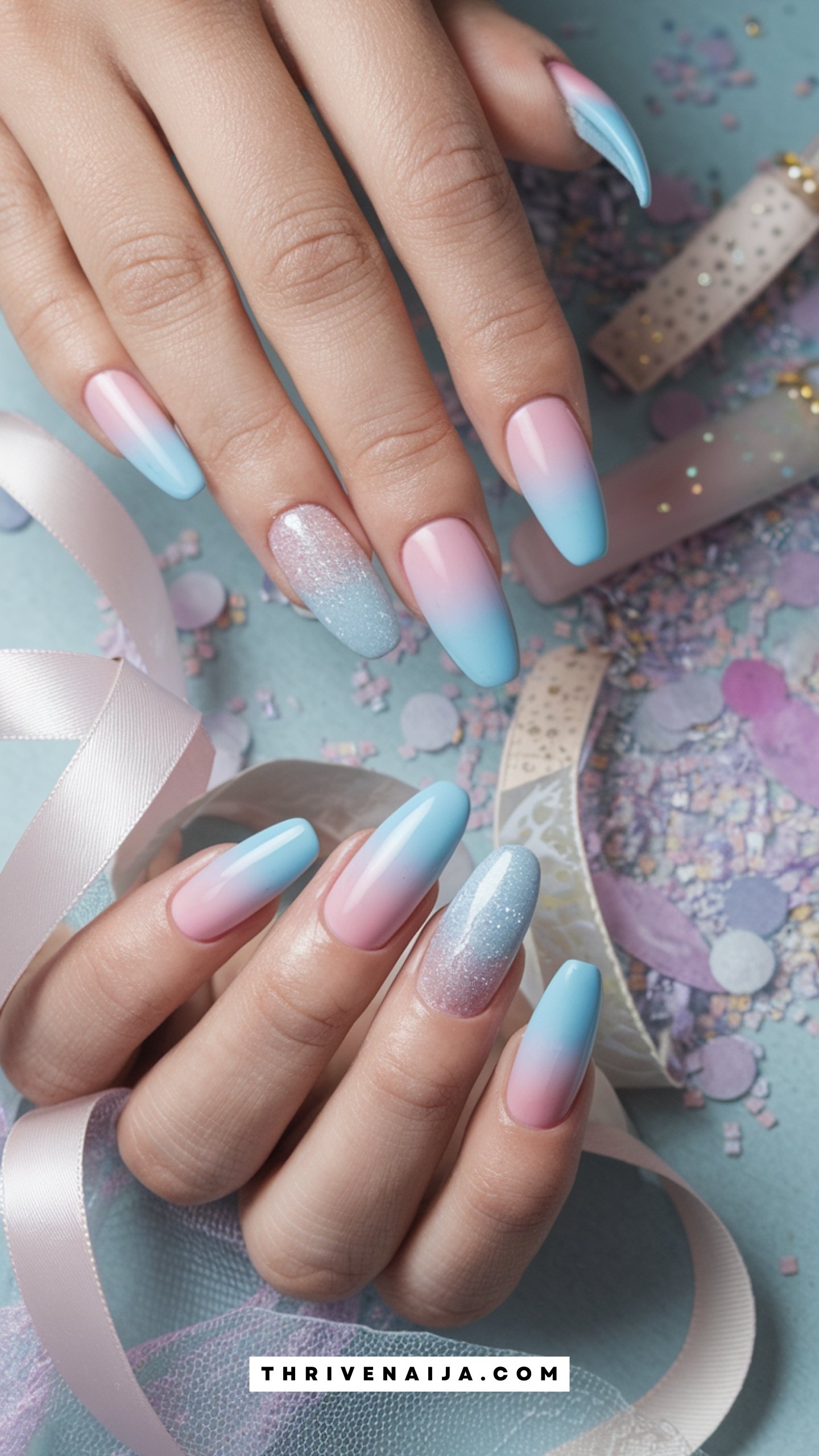 Baby Blue and Blush Pink Ombre Nails