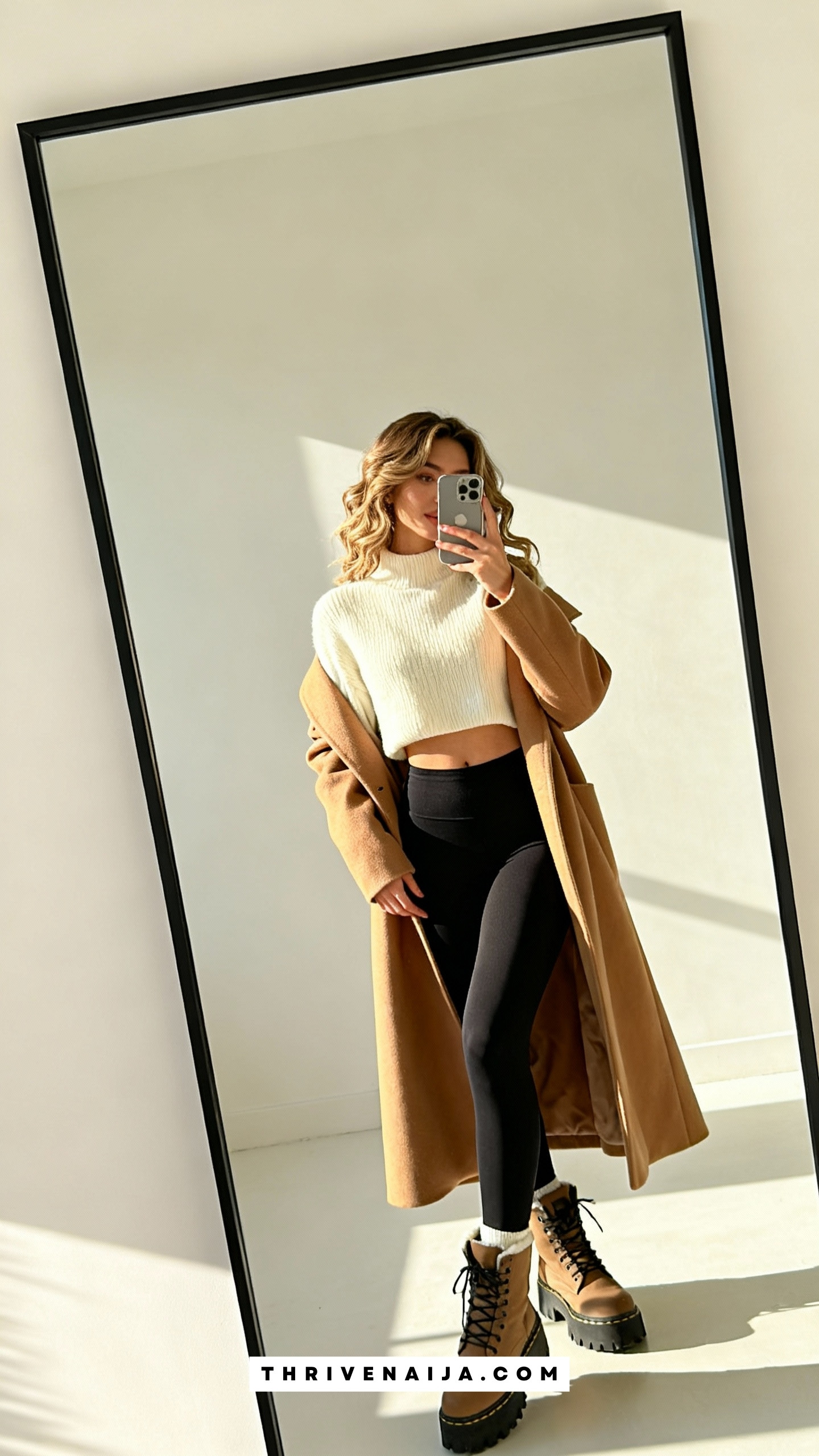 Cropped Sweater with High-Waisted Leggings and Long Coat