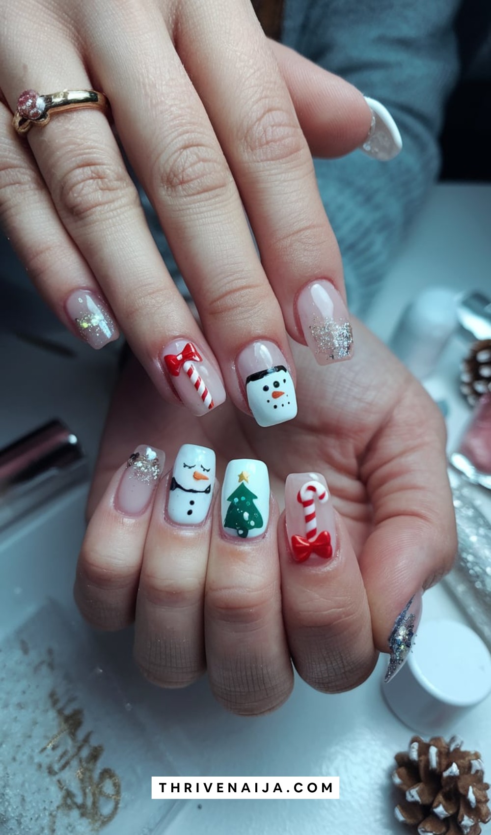Snowman-themed Short Nail Design