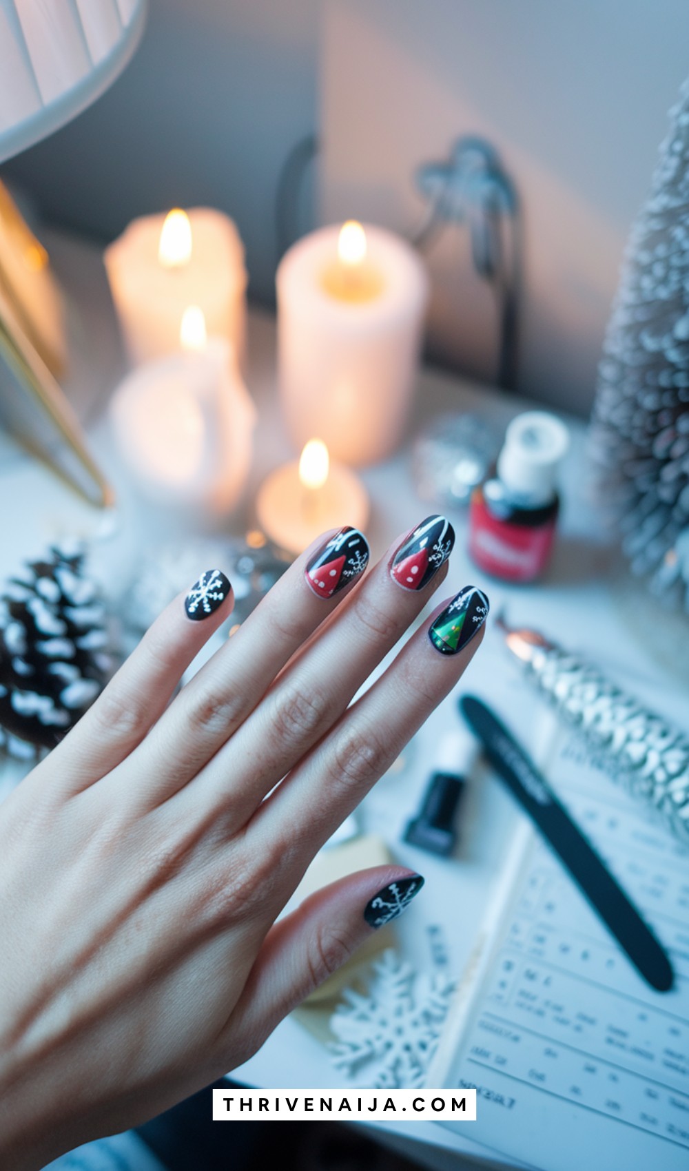 Black Festive Holiday Nails