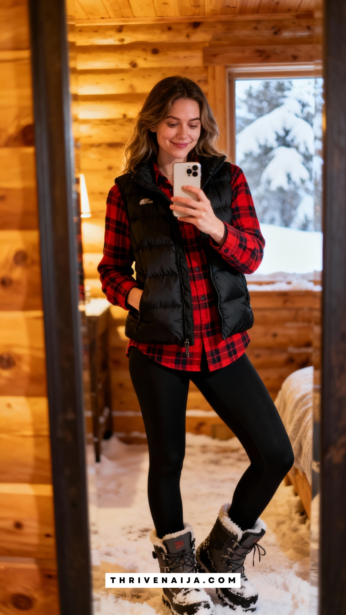 Flannel Shirt with Puffer Vest and Leggings