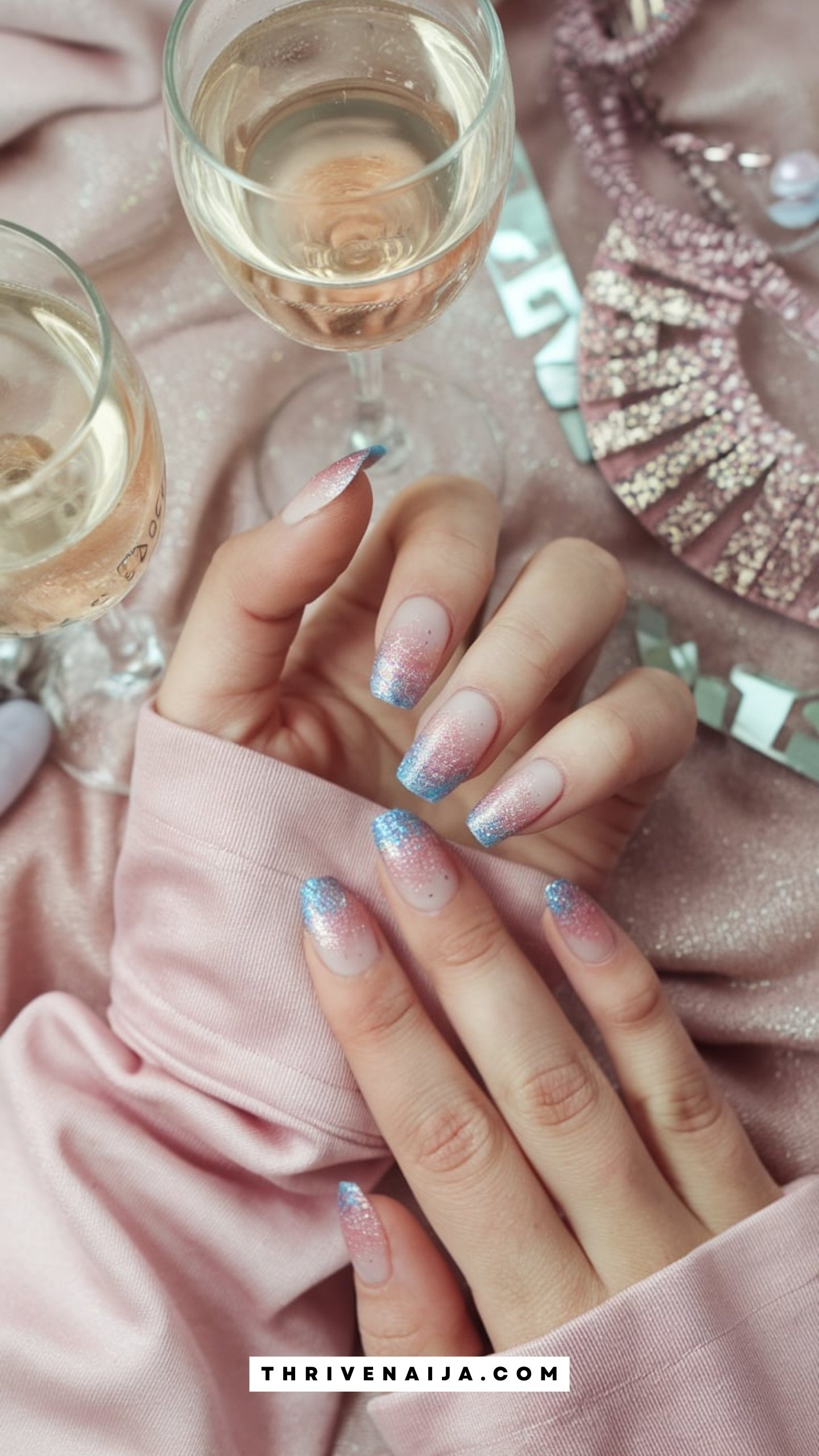 Gender Reveal Glitter Fade Nails