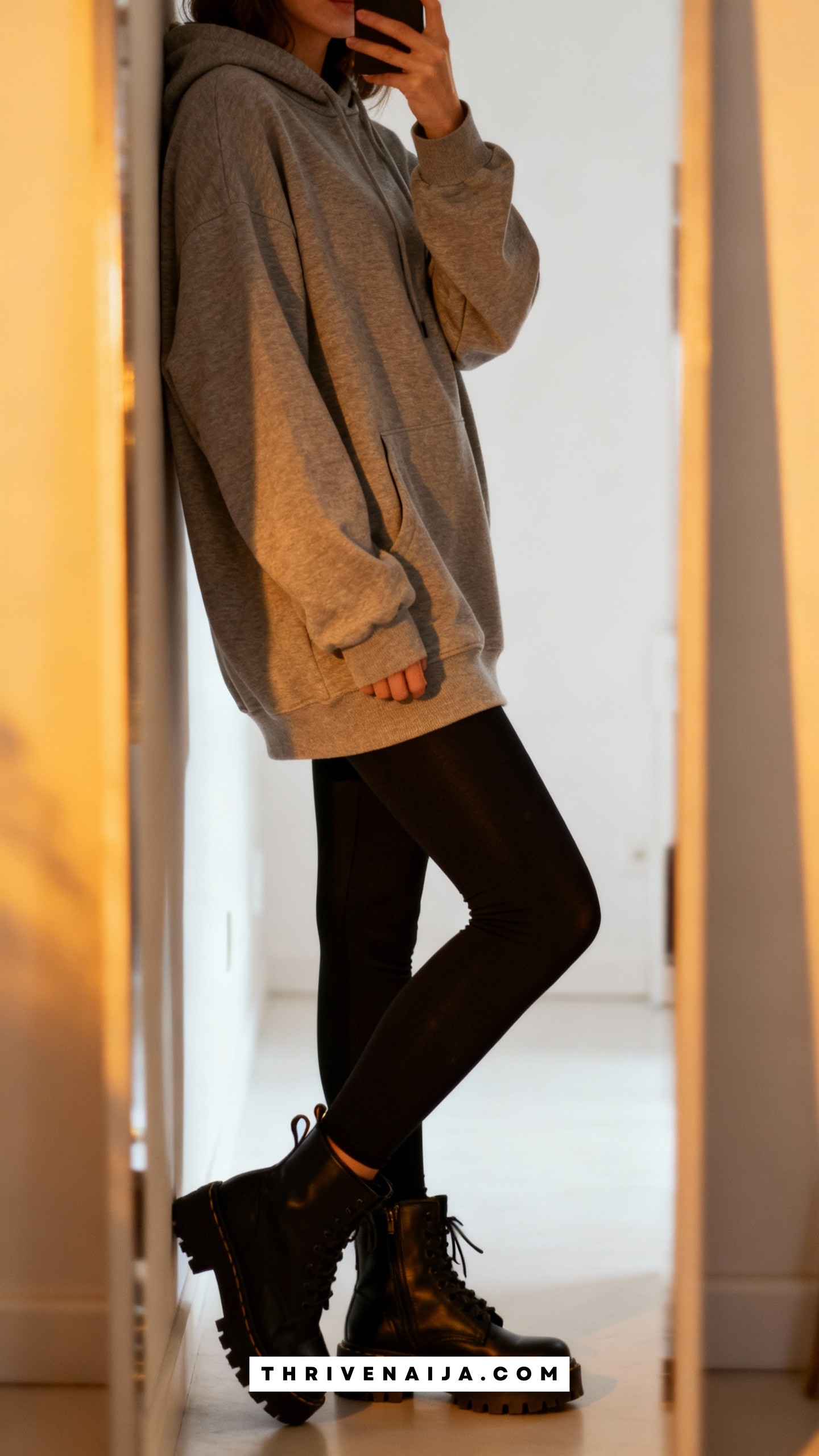 Hoodie Dress with Leggings and Combat Boots