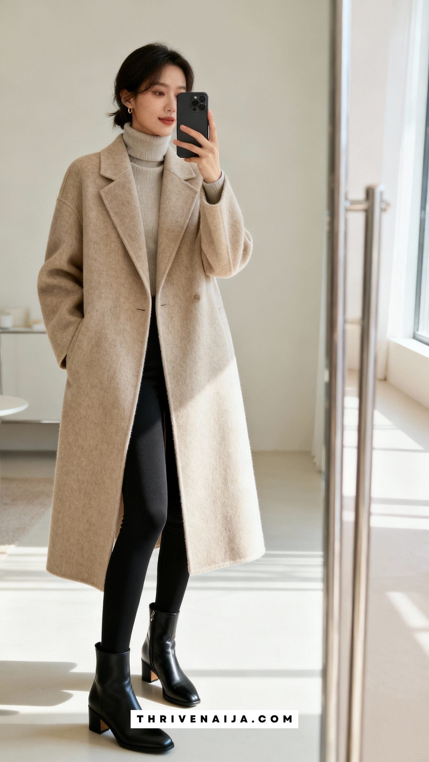 Long Wool Coat with Leggings and Turtleneck