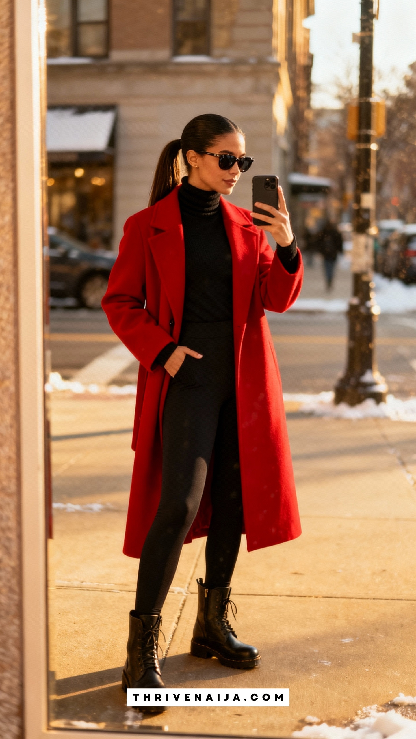 Monochrome All-Black Look with Statement Coat