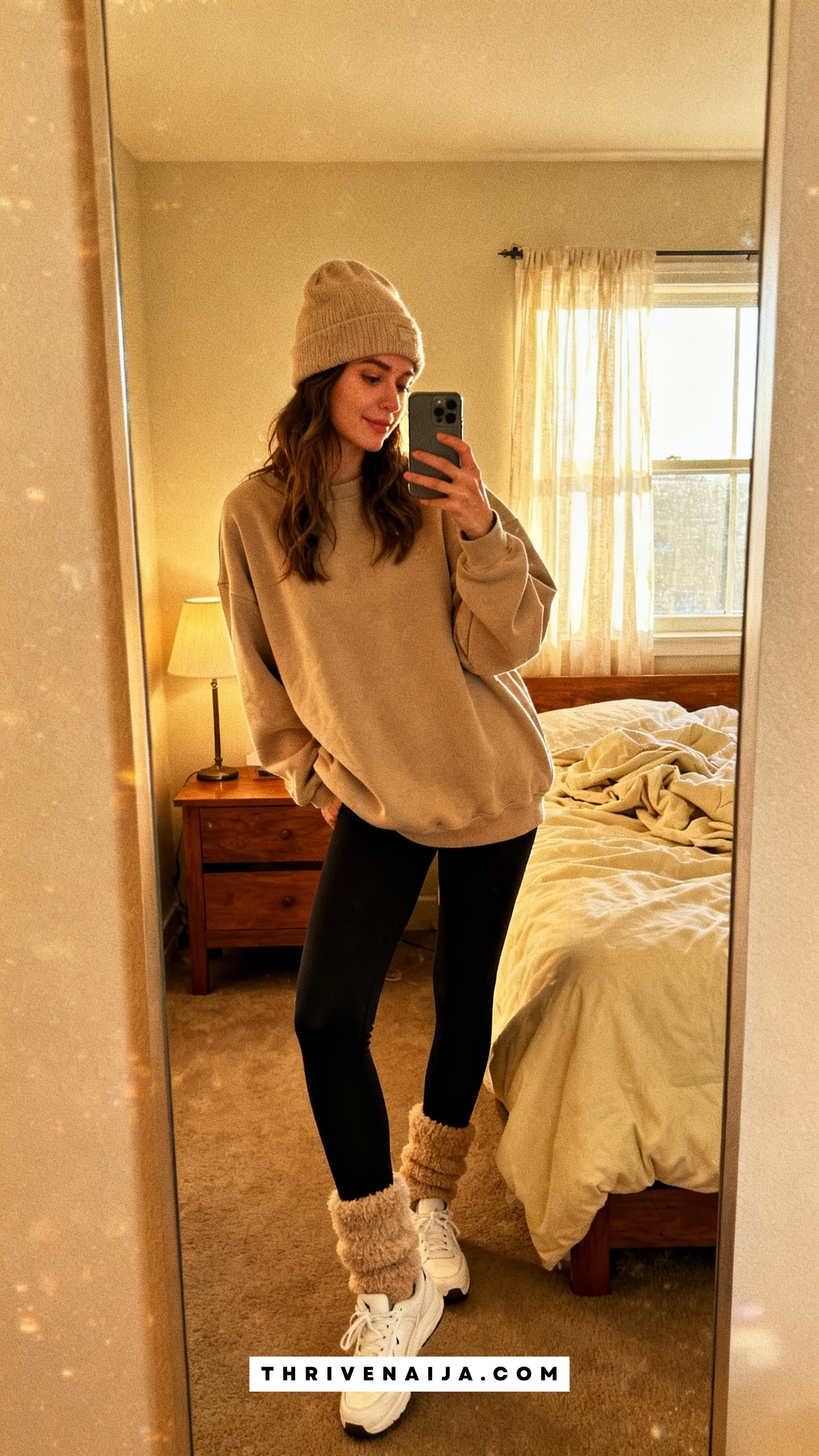 Oversized Sweatshirt with Leggings and Beanie