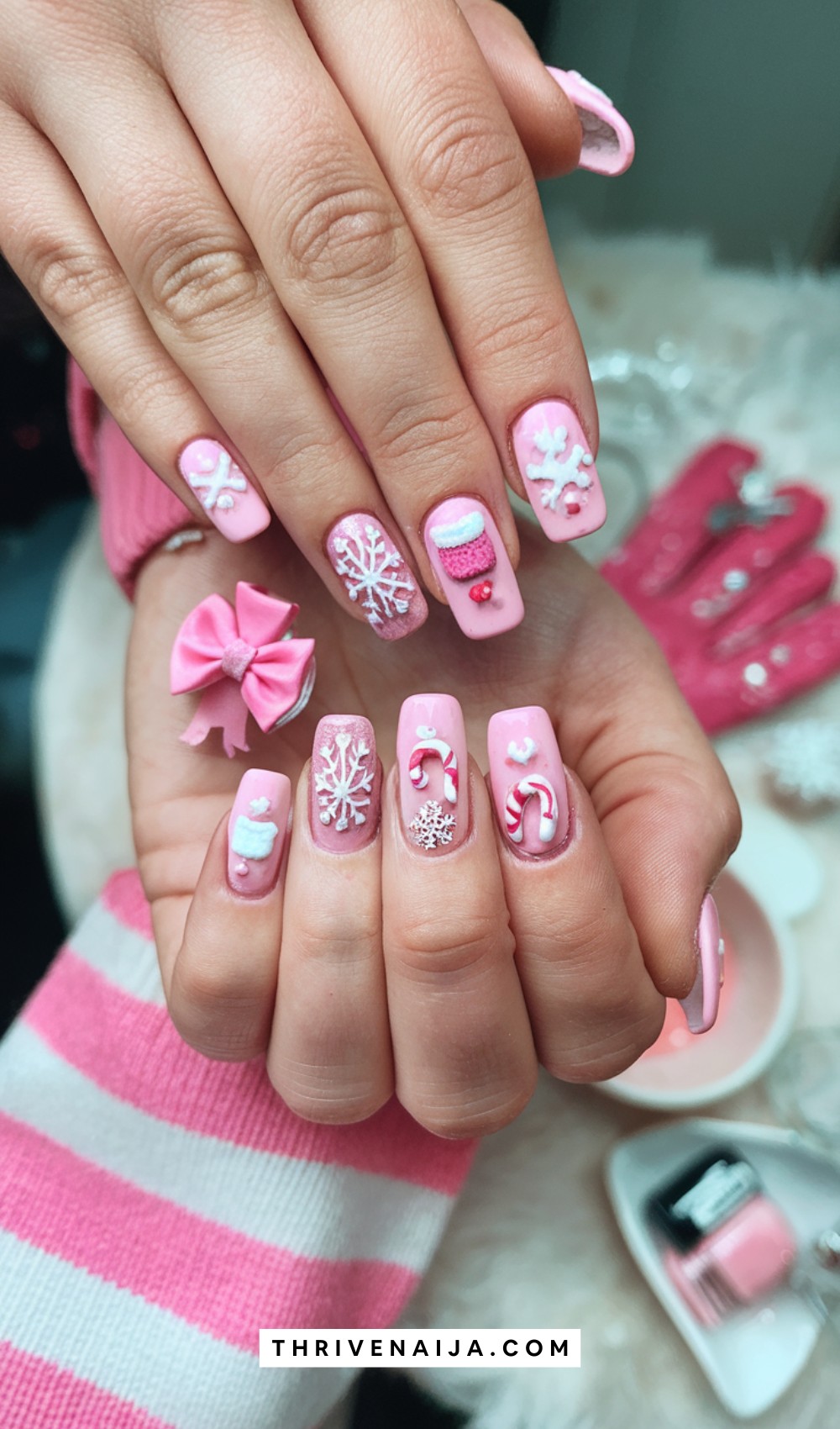 Acrylic Winter Nails With 3D Art