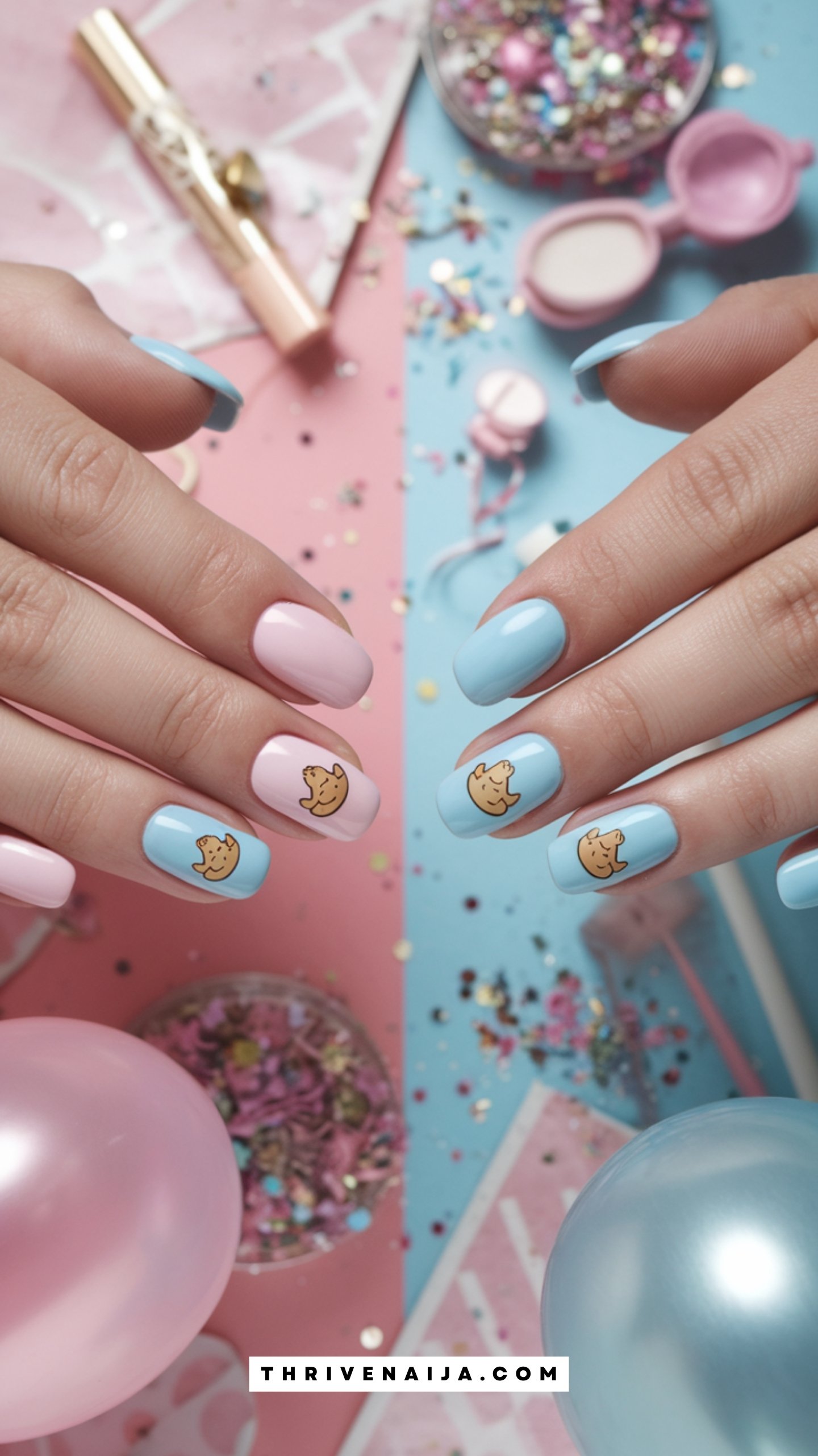 Team Pink vs Team Blue Split Nails