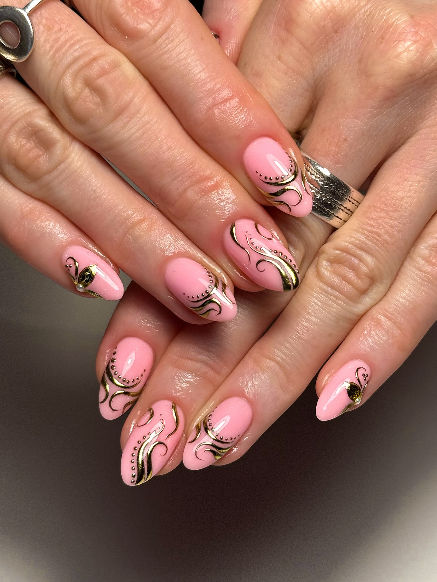 Hand-painted Pink Glow Winter Nails