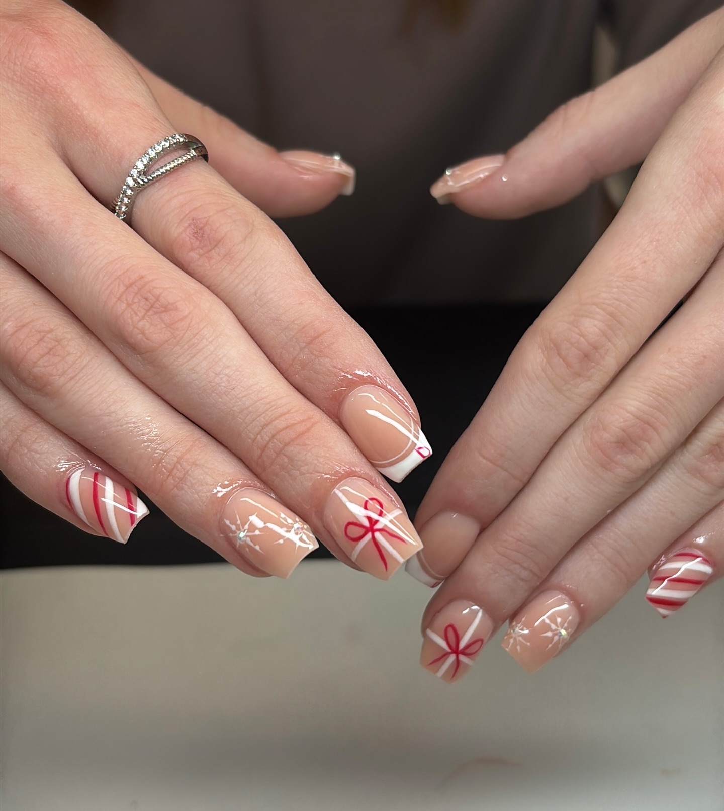 Short Nude and Red Set
