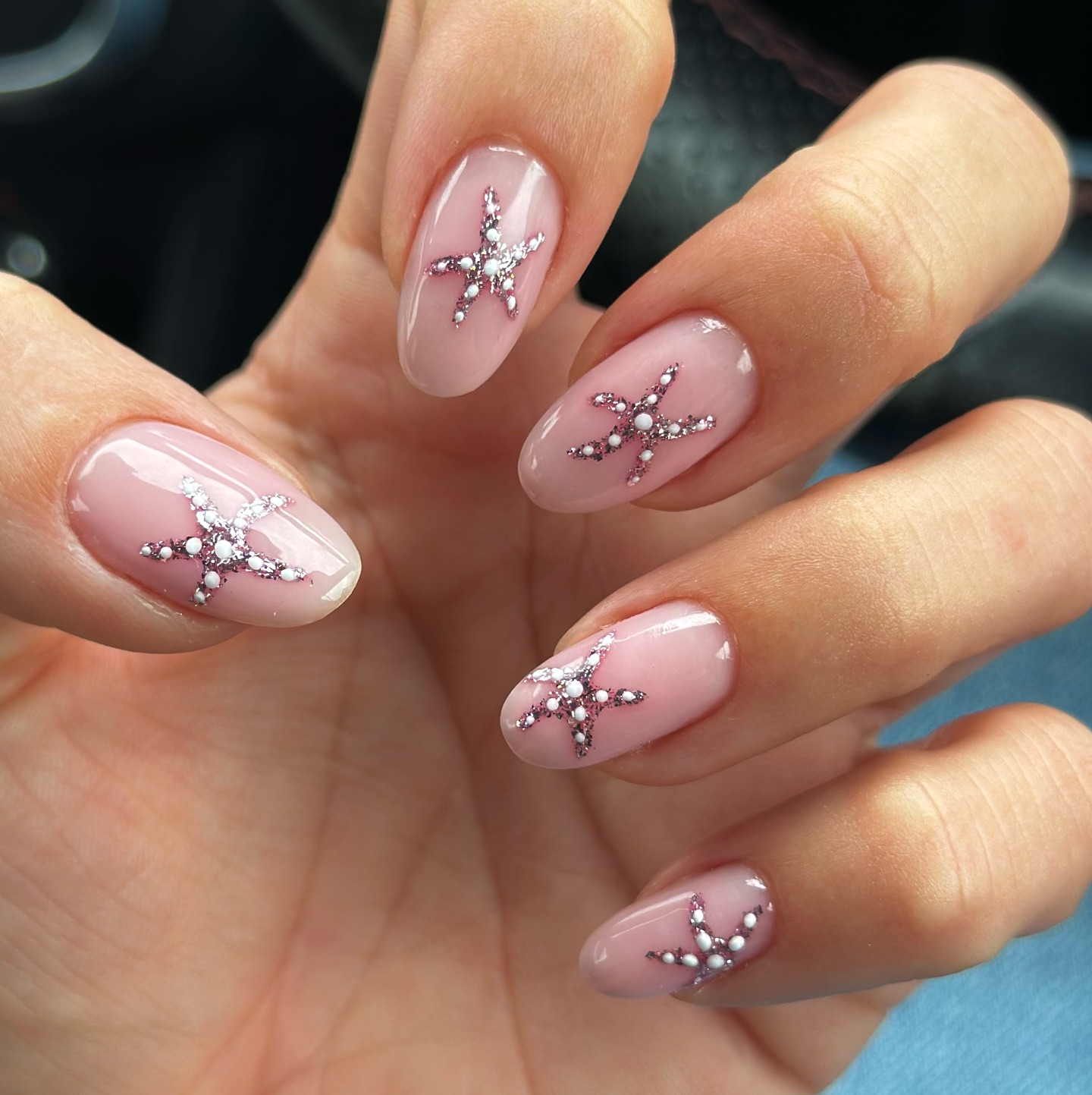 Pink Glitter Starfish Nails