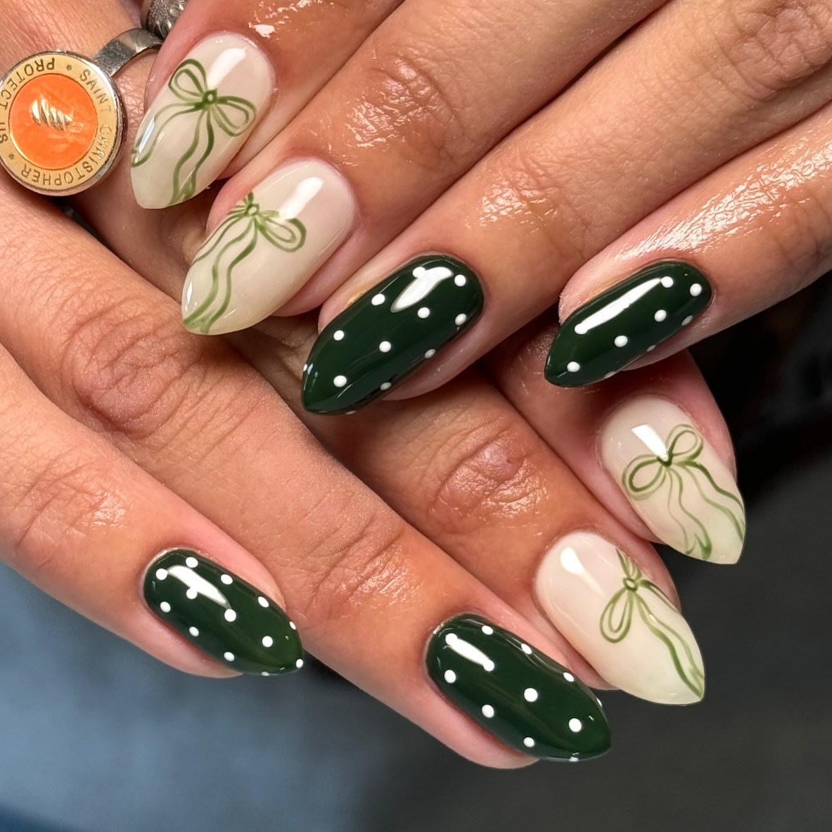 Green Polka Dot Festive Nails