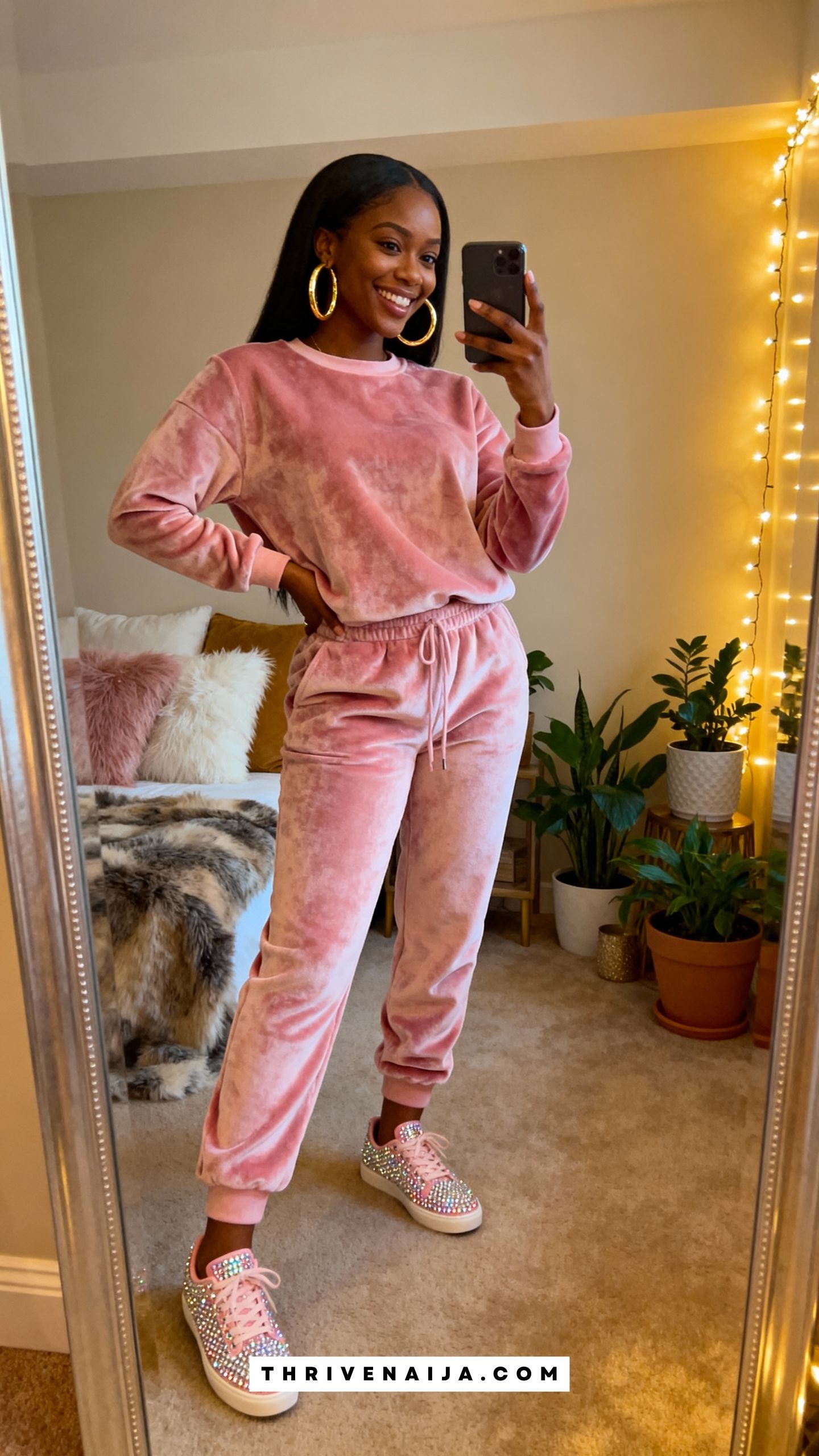 Matching Tracksuit with Rhinestone Sneakers