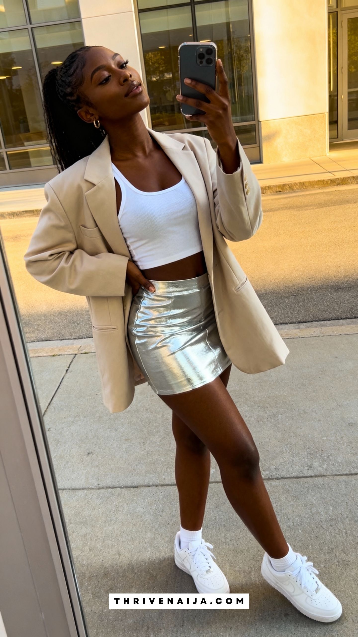 Metallic Mini Skirt with Oversized Blazer